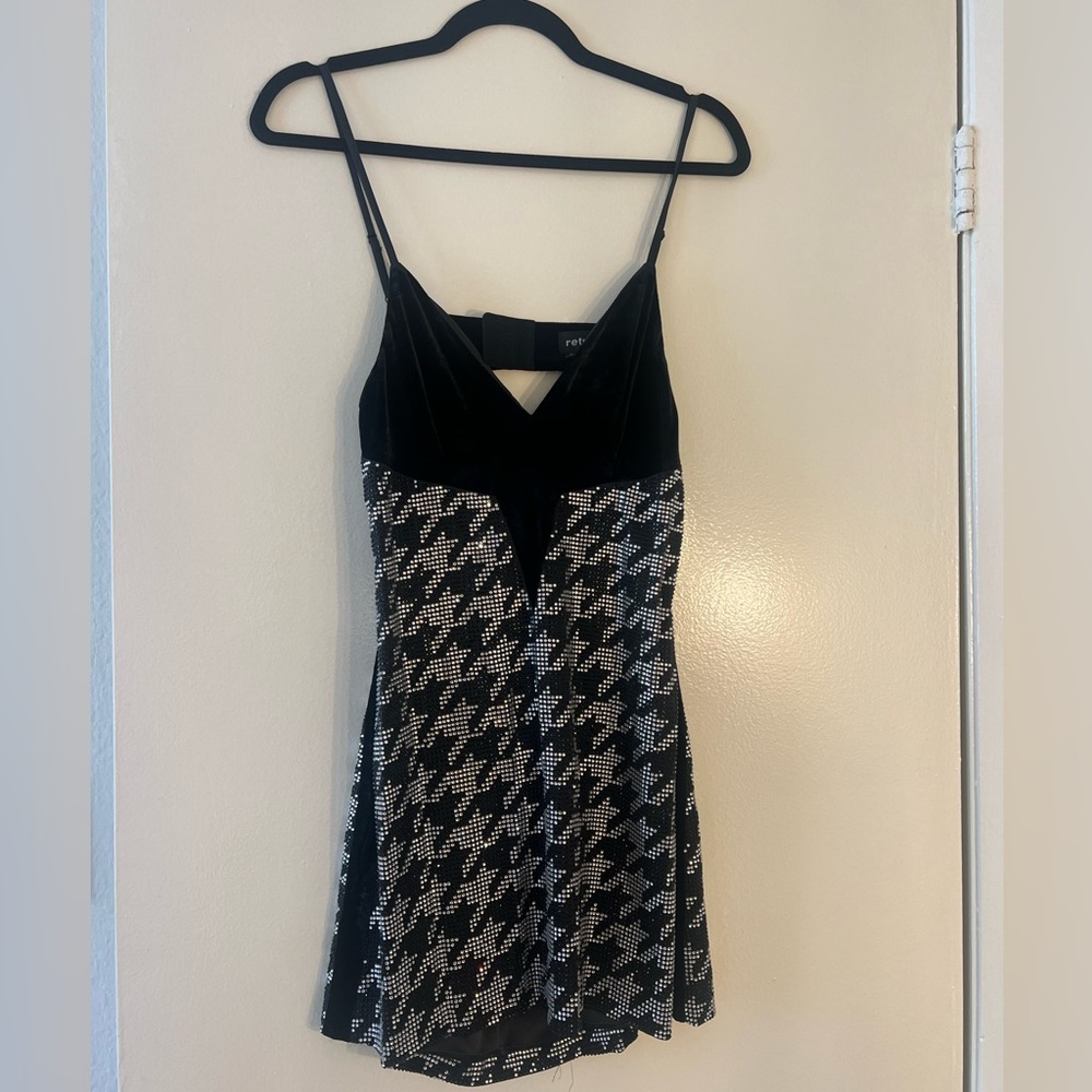 Retrofete Eva Sequined Houndstooth Open-Back Mini Dress